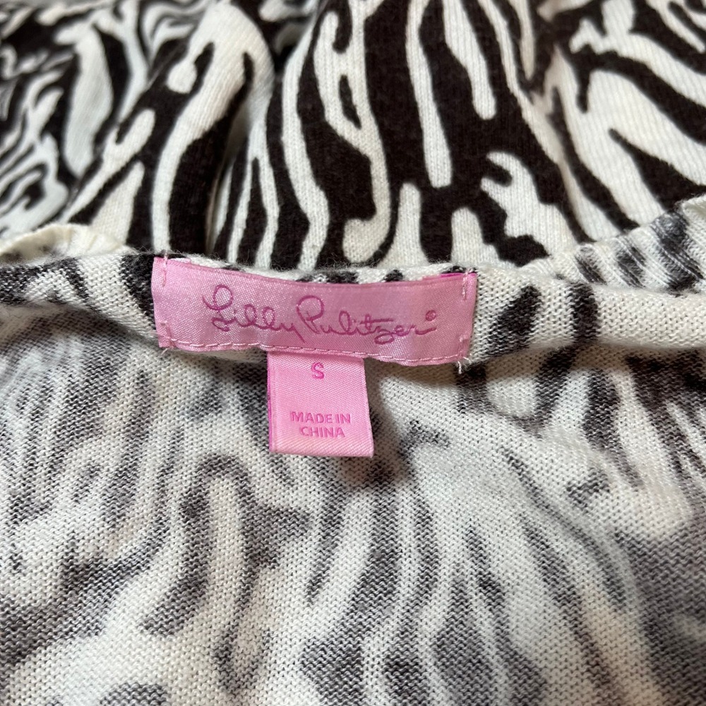 Lilly Pulitzer Brown Zebra V-Neck Sweater Size Small Preppy Y2K Animal Print - Picture 4 of 10
